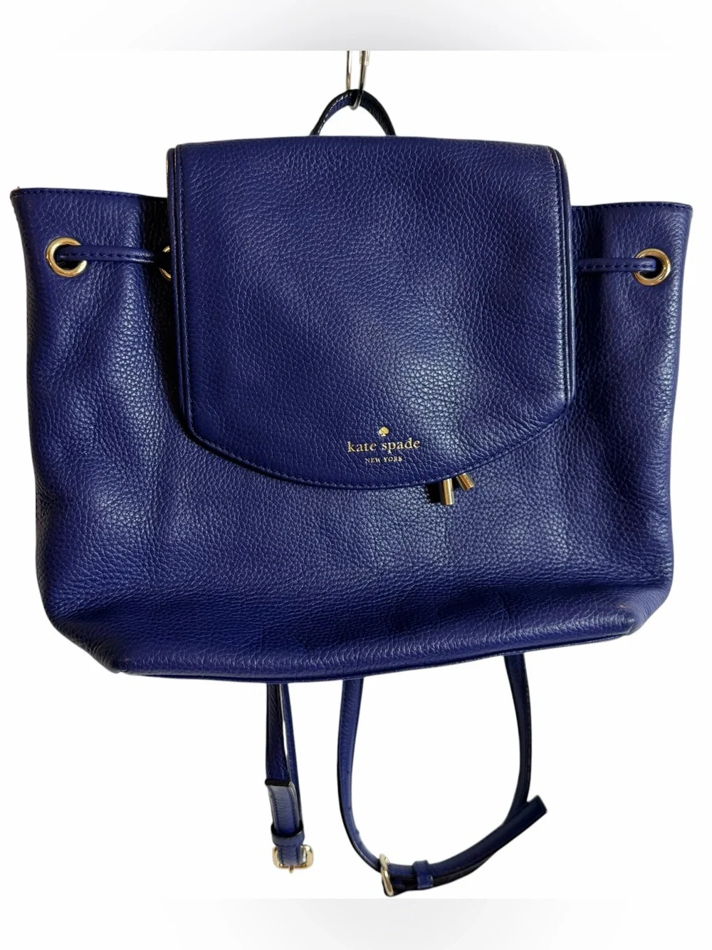 Kate Spade Leila Large Flap Backpack Navy Blue Pebbled Leather